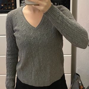 J Crew Wool V Neck Cable Knit Sweater